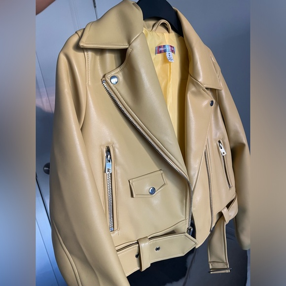 Urban Outfitters Yellow Faux Leather Moto Jacket Med - Picture 4 of 8
